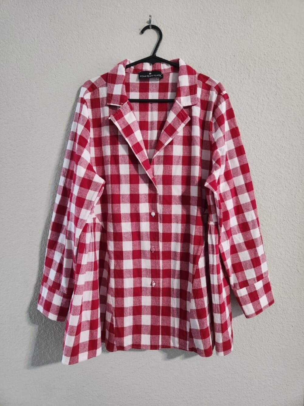 Pomander Place Scarlett Button Down Blouse Top Red Gingham-plaid size medium